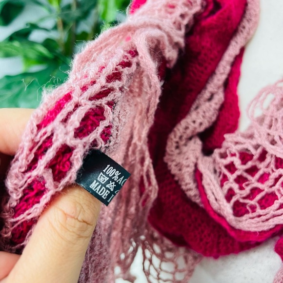 Fuchsia Knit Ruffle Fringe Soft Acrylic Scarf - Picture 4 of 8